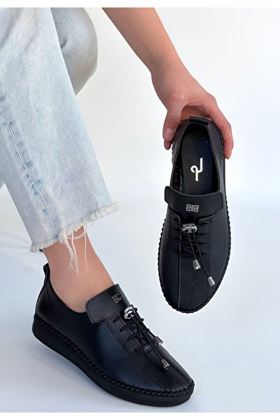 pabucmarketi Black Rubber Laced Women's Casual Shoes