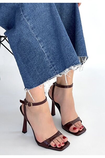 pabucmarketi Burgundy Patent Leather Women's Heeled Sandals
