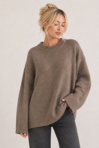 Abruzzo Mink Crew Neck Oversize Women's Knitwear Sweater