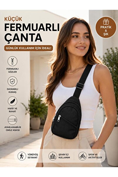 Sofia Unisex τσάντα μέσης με 3 φερμουάρ, μαύρη, κατάλληλη για δώρο, κατάλληλη...