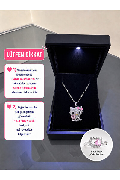 shop IŞIKLI KUTUDA GÜMÜŞ RENK KALPLİ HELLO KITTY KOLYE ÇELİK