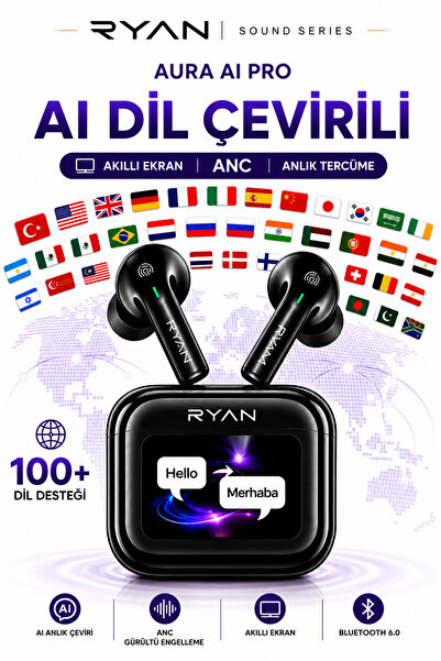 Ryan Dil Çevirici Kulaklık Anlık Çeviri Akıllı Ekranlı Yapay Zeka Destekli Ge...