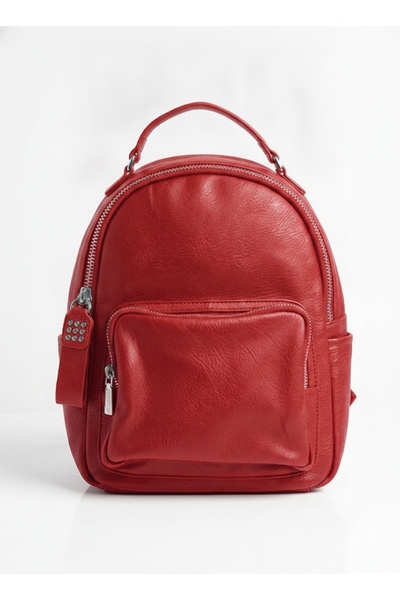 SilviaRosa Rucsac Dama Piele Ecologica, Buzunar Frontal, Rosu