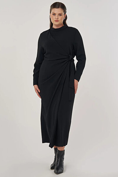 Kayra Draped Stylish Dress Black