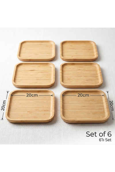 umut züccaciye 6 Adet Kare Bambu Servis Tabağı Sunum Tabak 20cm x 20cm