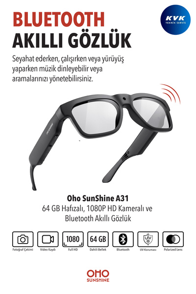 OhO sunshine A31 64 GB Hafızalı 1080P HD Kameralı ve Bluetooth Akıllı Gözlük