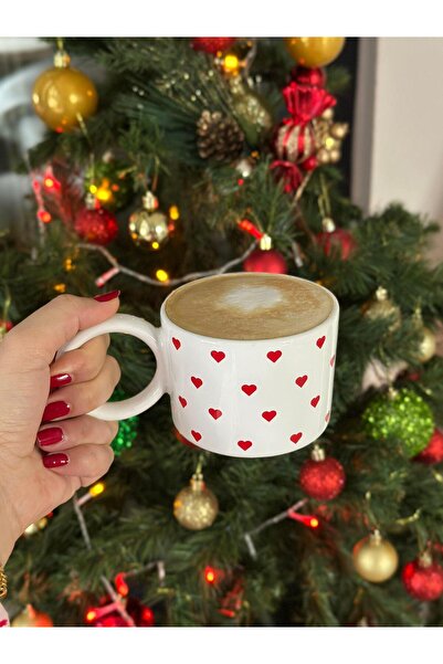 Onedekor 2'li Lüks Love Kalpli Kırmızı Kupa Seti