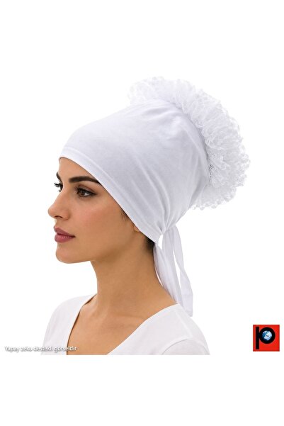 PAKER GİYİM Women's White Color Frilly Non-Slip Hijab Bun Bonnet