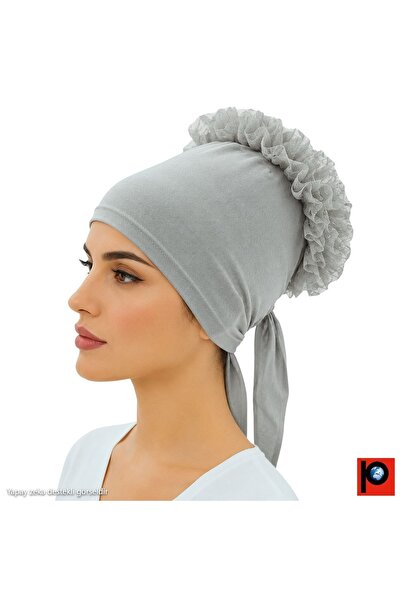 PAKER GİYİM Women's Gray Color Frilly Non-Slip Hijab Bun Bonnet