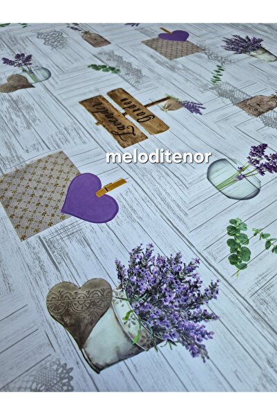 polset Purple Lavender Floral Written Pattern Round Pvc Tarpaulin Tablecloth ...