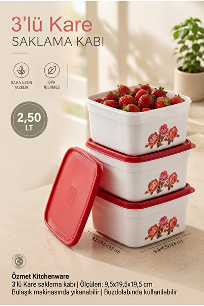 Özmet 3-Piece Square Storage Container 2.50 Lt