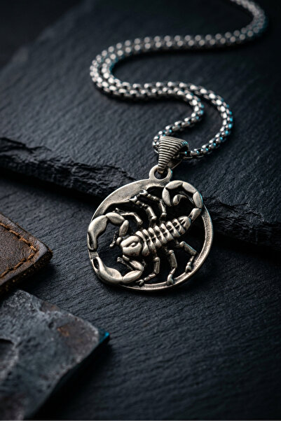 Begondio Scorpio Sign Figured Round Medallion Handcrafted Stainless Steel Cha...