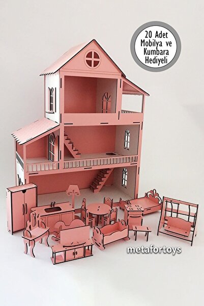 metafortoys 80 Cm Isimli Işıklı Ahşap Oyun Evi (pembe)