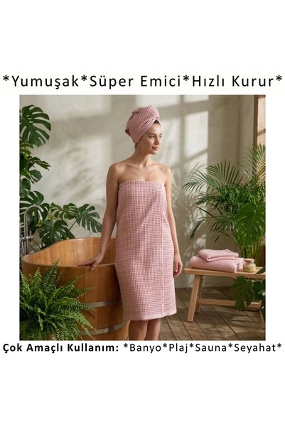 Püskül Tekstil Luxury Bath Towel 1Pcs, Waffle Weaving, 100% Cotton, High Quality, Quick Drying Bath Towels