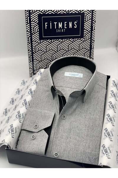 Fitmens Klasik Uzun Kol Keten Cotton Hediye Kutulu Erkek Gömlek FS-001261 - K...