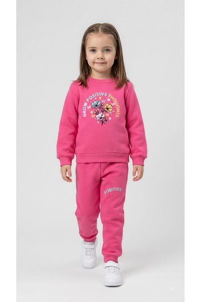 Beray Bebe Girl's Three-Thread Embroidered 2-Piece Set |   Sweatshirt & Sweatpants |   Floral Printed