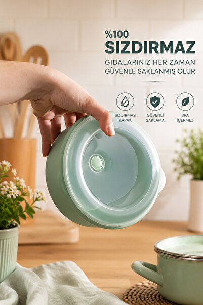 Porsima 5318 12 Parça Yuvarlak Hava Tahliye Valfli Erzak Yiyecek Saklama Kabı Seti – Yeşil (3 Farklı Boy x 4 Adet)