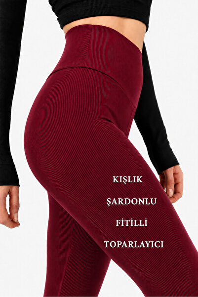 EDAMODA Rebraste podignute tkanine, tajice visokog struka sa podstavom od fli...