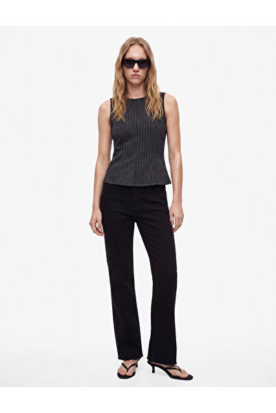 Koton Viscose Blended Slim Fit Crew Neck Striped Sleeveless Corset Look Blouse