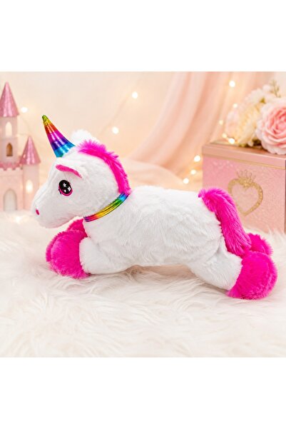 velve Unicorn de plus Rainbow Pony cu sunet si melodie, alb-roz, 30 c