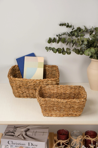 AVANTAGE HOME Lorena- 2-Piece Natural Decorative Wicker Multi-Purpose Basket ...