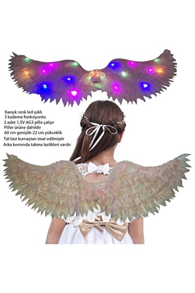 partidolu Mix Led Işıklı Rosegold Renk Kumaş Peri Melek Kanadı 60x22 cm Göste...