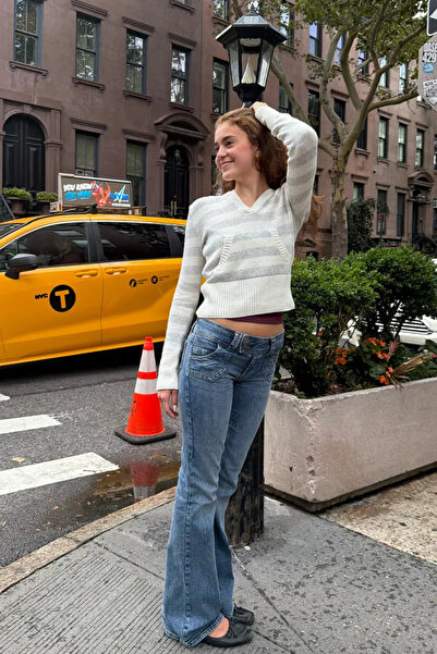 Messy Girls Y2K Blue Pocket Detailed Low Waist Jeans