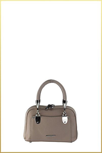 birizmoda Women's Hand and Shoulder Bag with Metal Strap Accessories - Mink