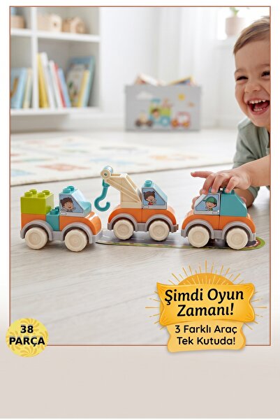 Kuzutoys LE-GO DUPLOuyumlu Yapı oyuncak 3 Adet Eğitici Arabalar