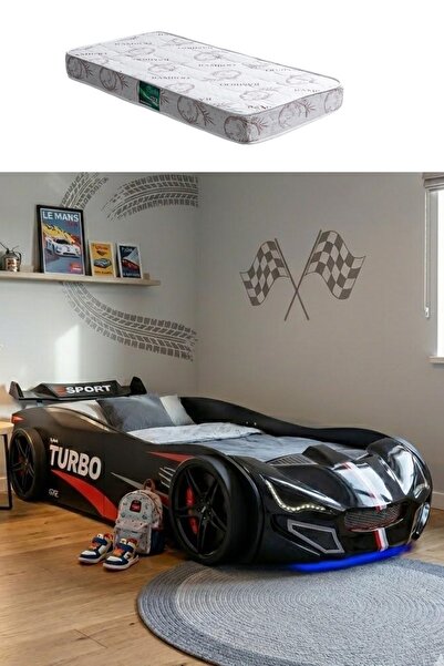 Setay Arabalı Yatak, Turbo GTI Rüzgarlıklı Ledli Arabalı Çocuk Yatağı, 100x19...