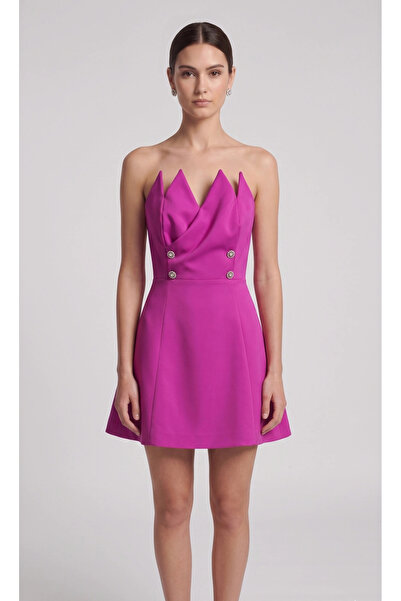 SHIN Butik SHIN Fuşya Straplez Mini Elbise