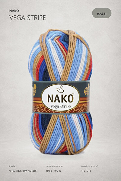 NAKO 1 Adet Vega Stripe Premium Akrilik El Örgü İpi Yünü No: 82411
