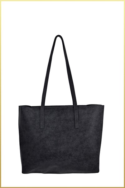 birizmoda Women's Large Size Suede Hand and Shoulder Bag - Black