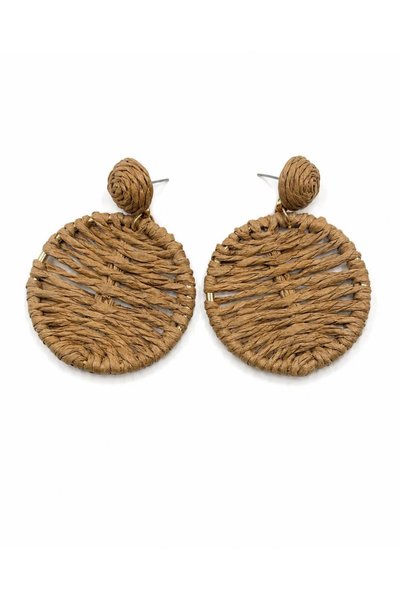 MD Moda Accessories Wicker Round Earring Set – Brown, Green and Turquoise