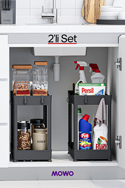 MOWO 2-Piece Kitchen Bathroom Shelf Cabinet under Counter Top Spice Jar Deter...