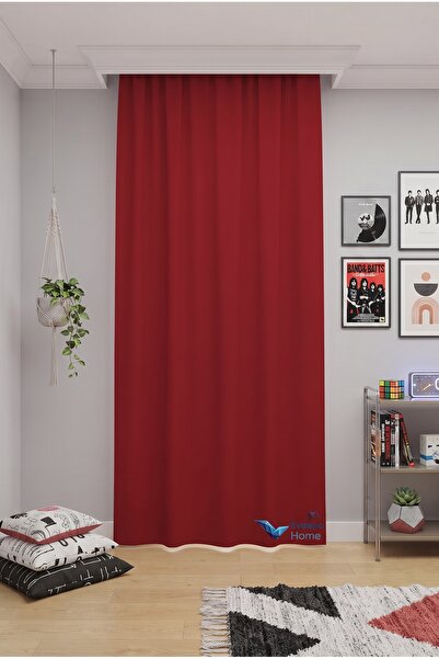 Evdepo Home Κόκκινη μονόχρωμη κουρτίνα φόντου, ίσια εφαρμογή χωρίς πιέτες, κο...