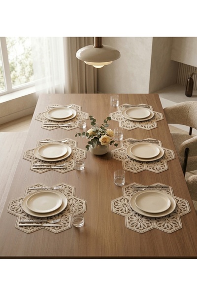Tilda BSC. & Home Supla Amerikan Servis 6’lı Set Fransız Dantel Detaylı | Dekoratif Masa Sunum Altlığı