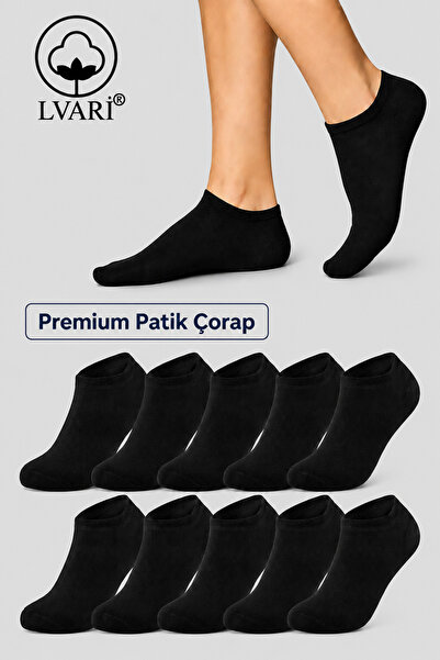 Lvari 10'lu Unisex Pamuklu Siyah Patik Çorap - Kadın Erkek Terletmez Kaymaz T...