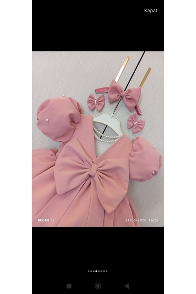 GOLD TEKSTİL Girls' Satin Bow Princess Dress - Birthday and Special Occasion Dress