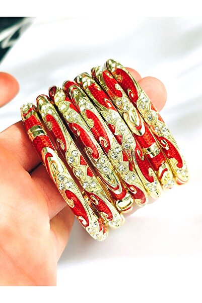 Umrece Pink-Ecru-Turquoise-Red-Orange Stone Enamel Handcuffs 18cm (Price Is f...