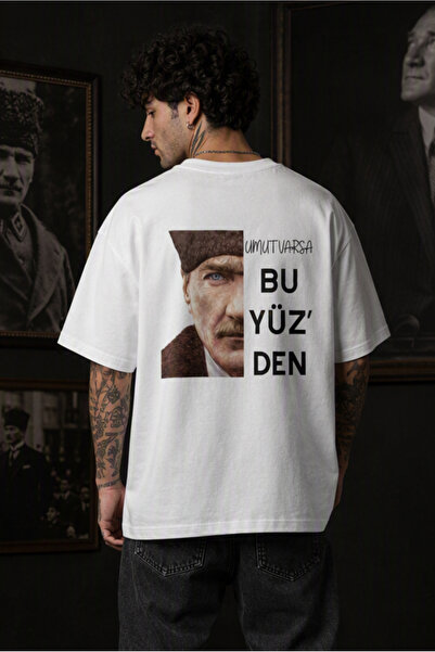 Ninkasiwear Atatürk Unisex Oversize Tişört - Özel Yaka Baskılı 24/1 Pamuk
