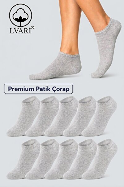 Lvari 10'lu Unisex Pamuklu Gri Patik Çorap - Kadın Erkek Terletmez Kaymaz Topuk