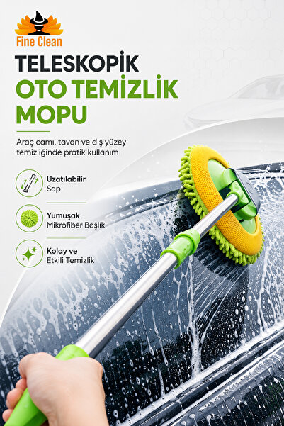 Fine Clean Mop telescopic pentru curățare auto |   Cap din microfibră, supraf...