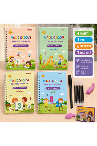 OEM Set de 4 caiete de exerciții pentru scris de mână cu pagini magice reutil...