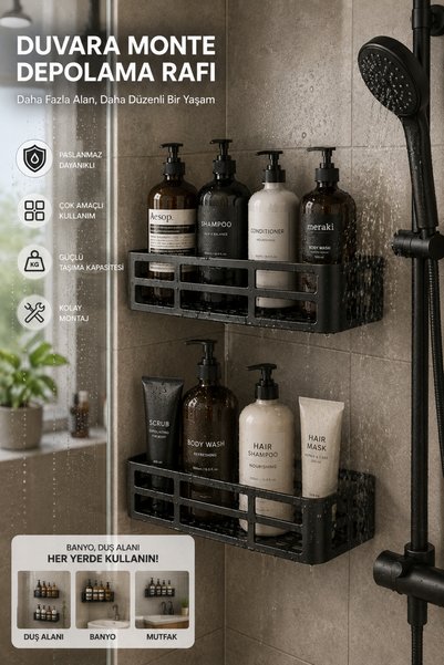 Omaş Household Product 2-Piece Adhesive Bathroom Shelf Shampoo Holder Soap Dish Set Shower Accessory