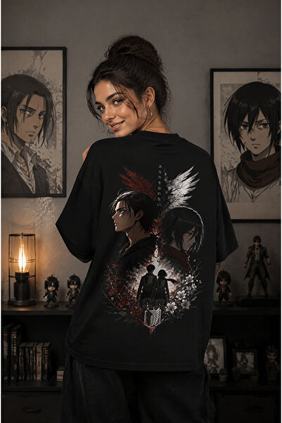 Ninkasiwear Attack On Titan Eren Mikasa Anime Unisex Oversize 24/1 Pamuk Tişö...