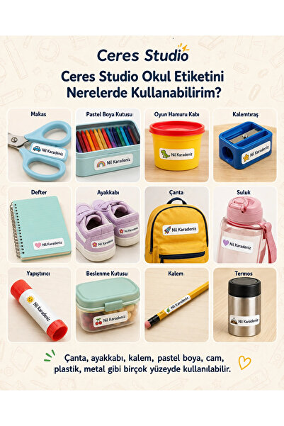 Ceres Studio Okul Etiketi Kalem Defter isimli Etiket Isim Yazılabilen Yeni Hello Kitty Temalı - 258 Adet Özel Yen