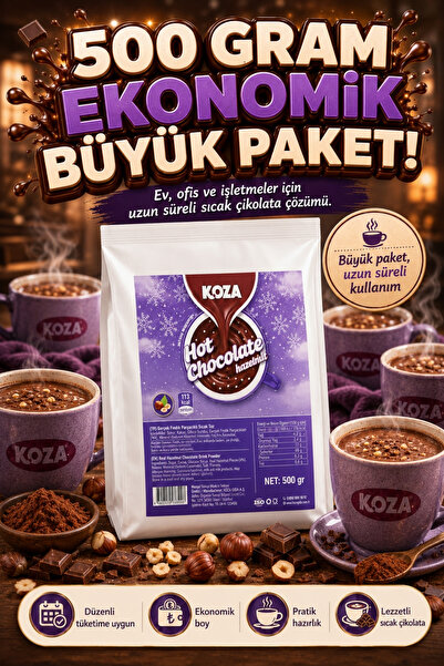 Koza Gurmelerin Seçimi Fındık Parçacıklı Premium Sıcak Çikolata Toz İçecek 500 Gram | Hot Chocolate | Gerçek Fındık Parçacıklı | Sıcak Su veya Sütle Hazırlanır | Ev, Ofis ve Kafe İçin