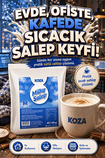 Koza Gurmelerin Seçimi Milky Salep Premium Toz Sütlü Sahlep 500 Gram | Pratik Hazırlanan Salep Aromalı İçecek | Sıcak Su veya Süt ile | Ev, Ofis, Kafe ve İşletmeler İçin Ekonomik Büyük Paket