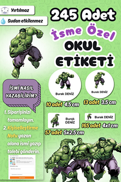 Sticker Ekspres Okul Etiketi Hulk Temalı Kalem Defter Etiketi Özel İsim Yazıl...